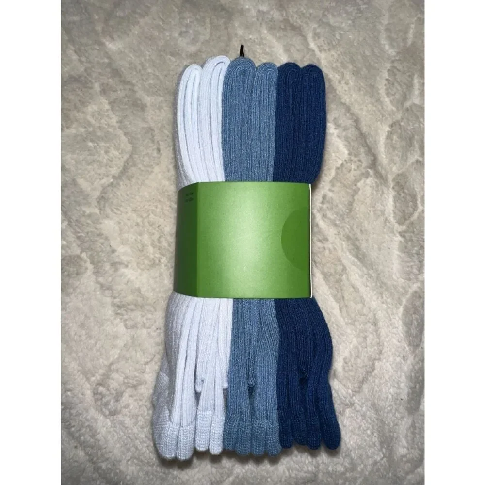 kate spade 6 pack Shades of Blue Solid Ribbed Cotton Blend Crew Dress Socks